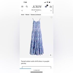 J. Crew Tiered cotton voile shift dress in purple paisley